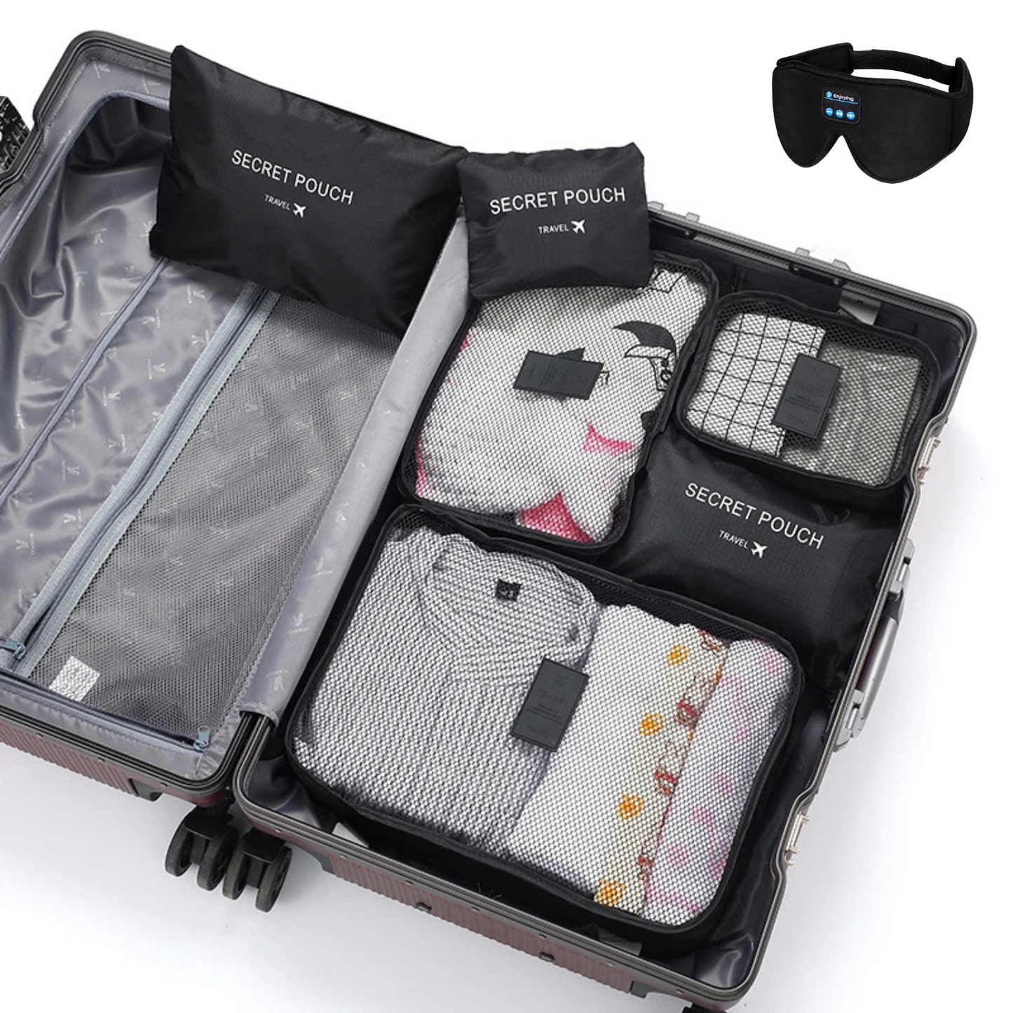 6 Pcs Travel Clothes Storage Bags + Two Eye Masks