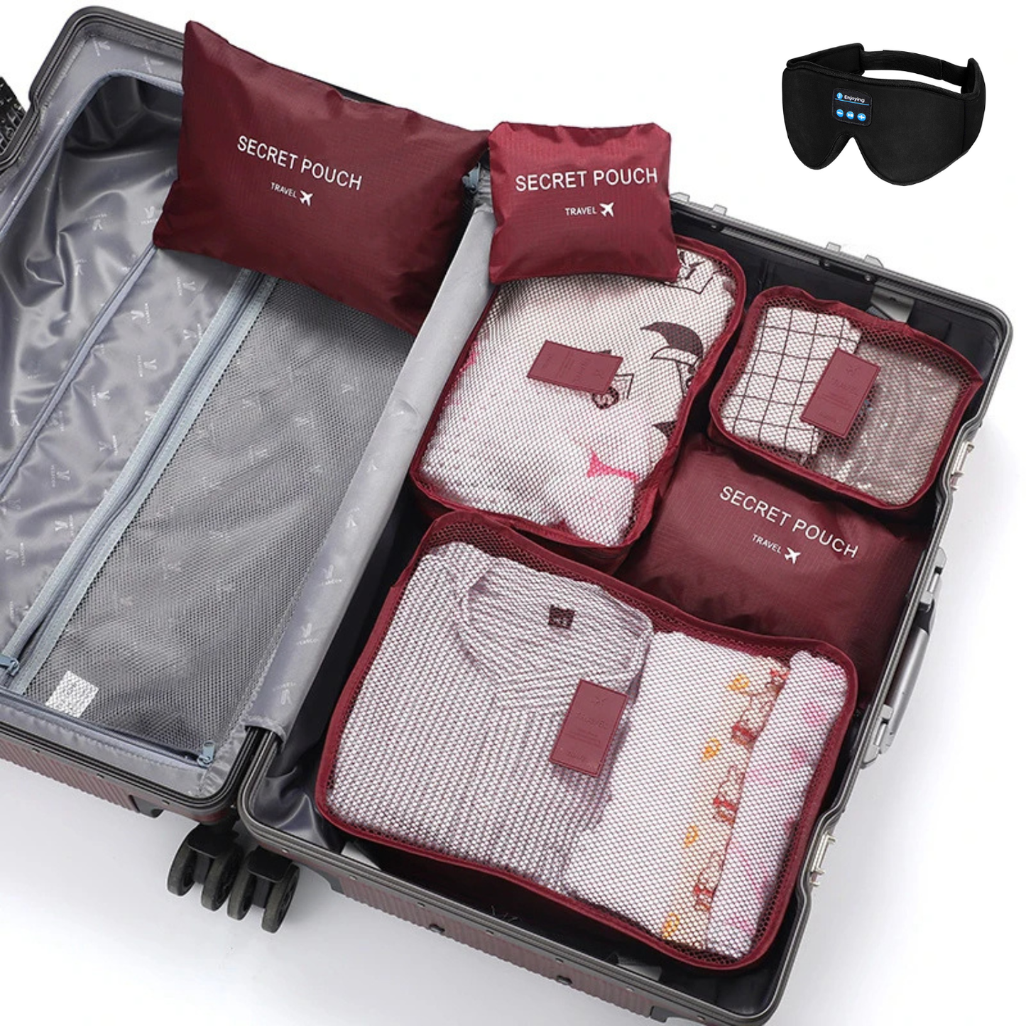 6 Pcs Travel Clothes Storage Bags + Two Eye Masks