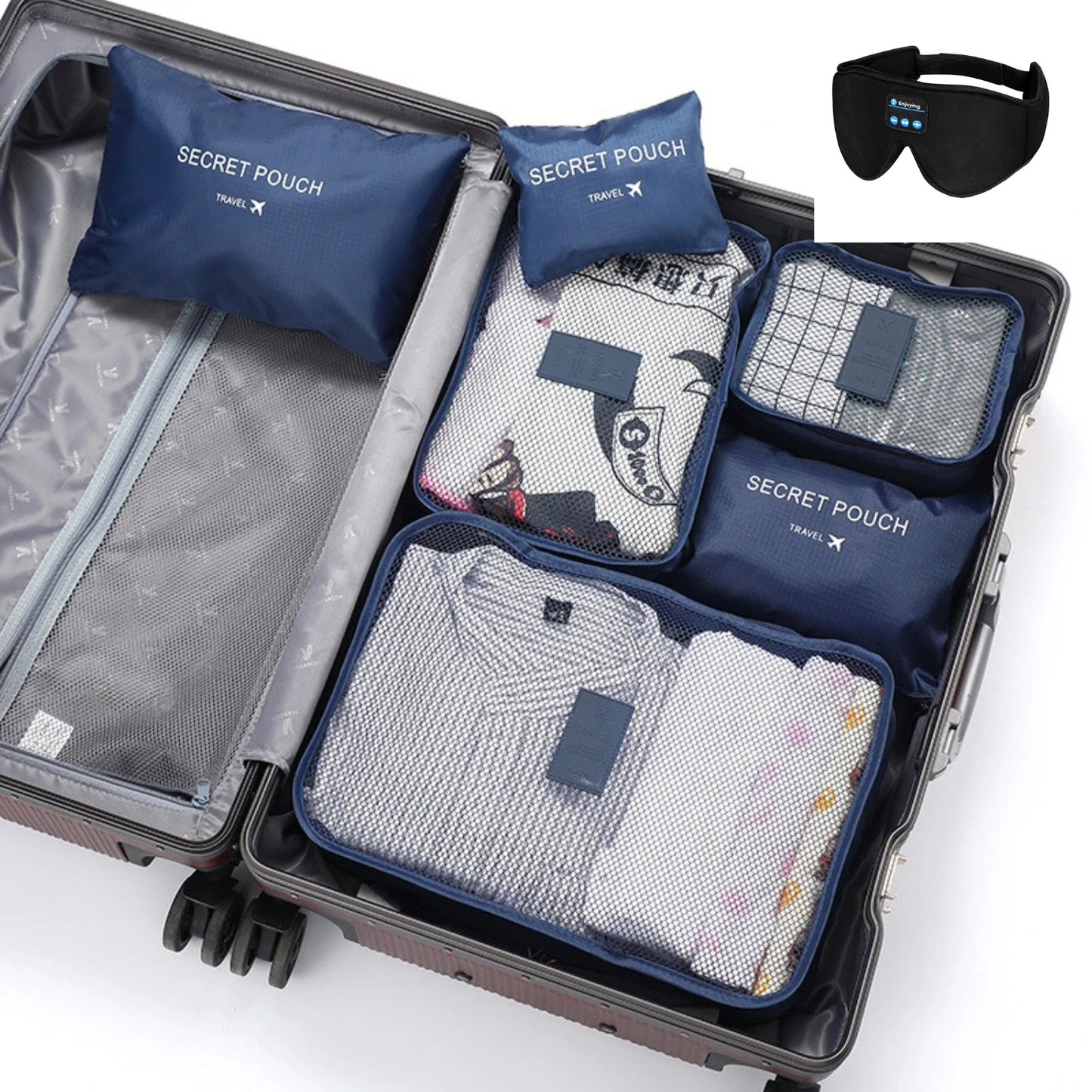 6 Pcs Travel Clothes Storage Bags + Two Eye Masks