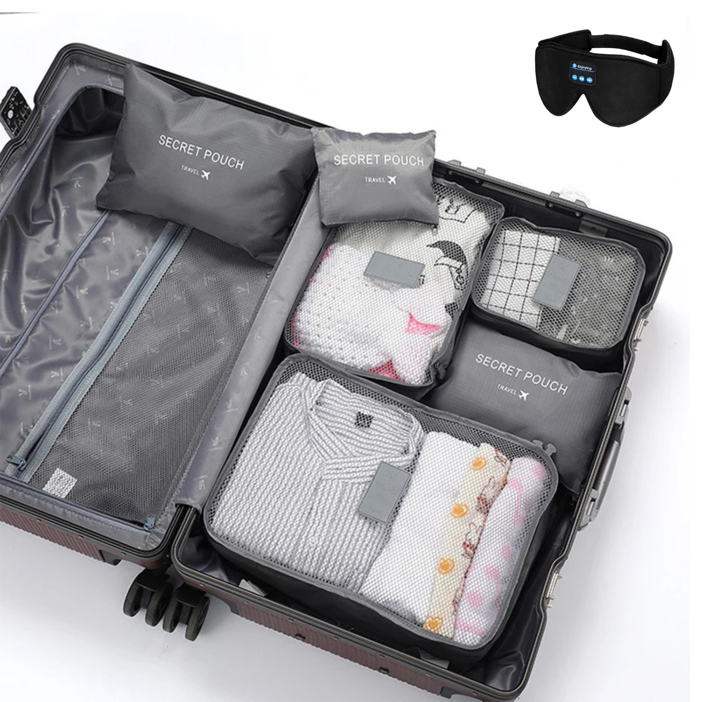 6 Pcs Travel Clothes Storage Bags + Two Eye Masks